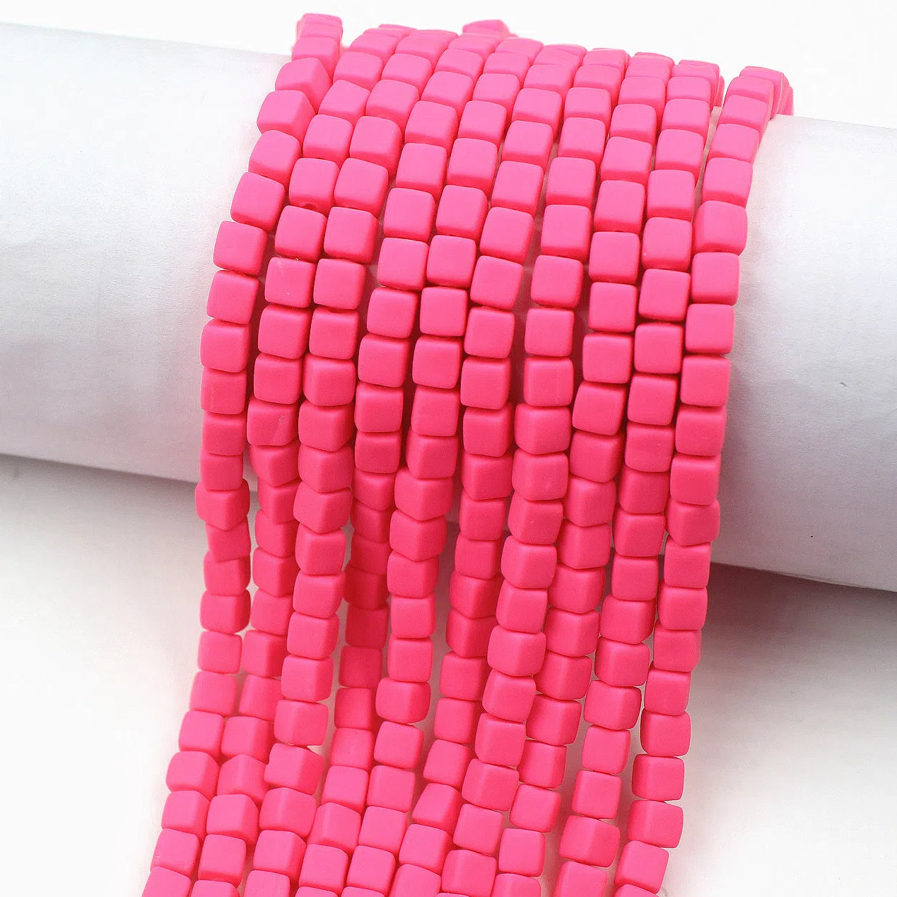 Cube Clay Beads 6mm Solid Color Polymer Matte Finish 10strands 10