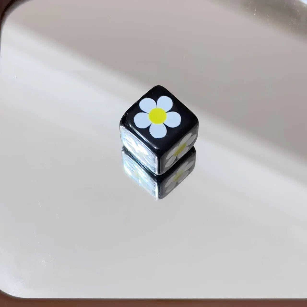 Tiny Flower Square Acrylic Beads 14mm Diagonal Hole 10pcs 2
