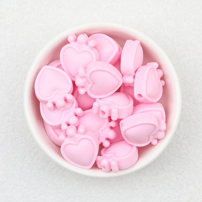 Colorful Heart Crown Silicone Focal Beads 20pcs 11