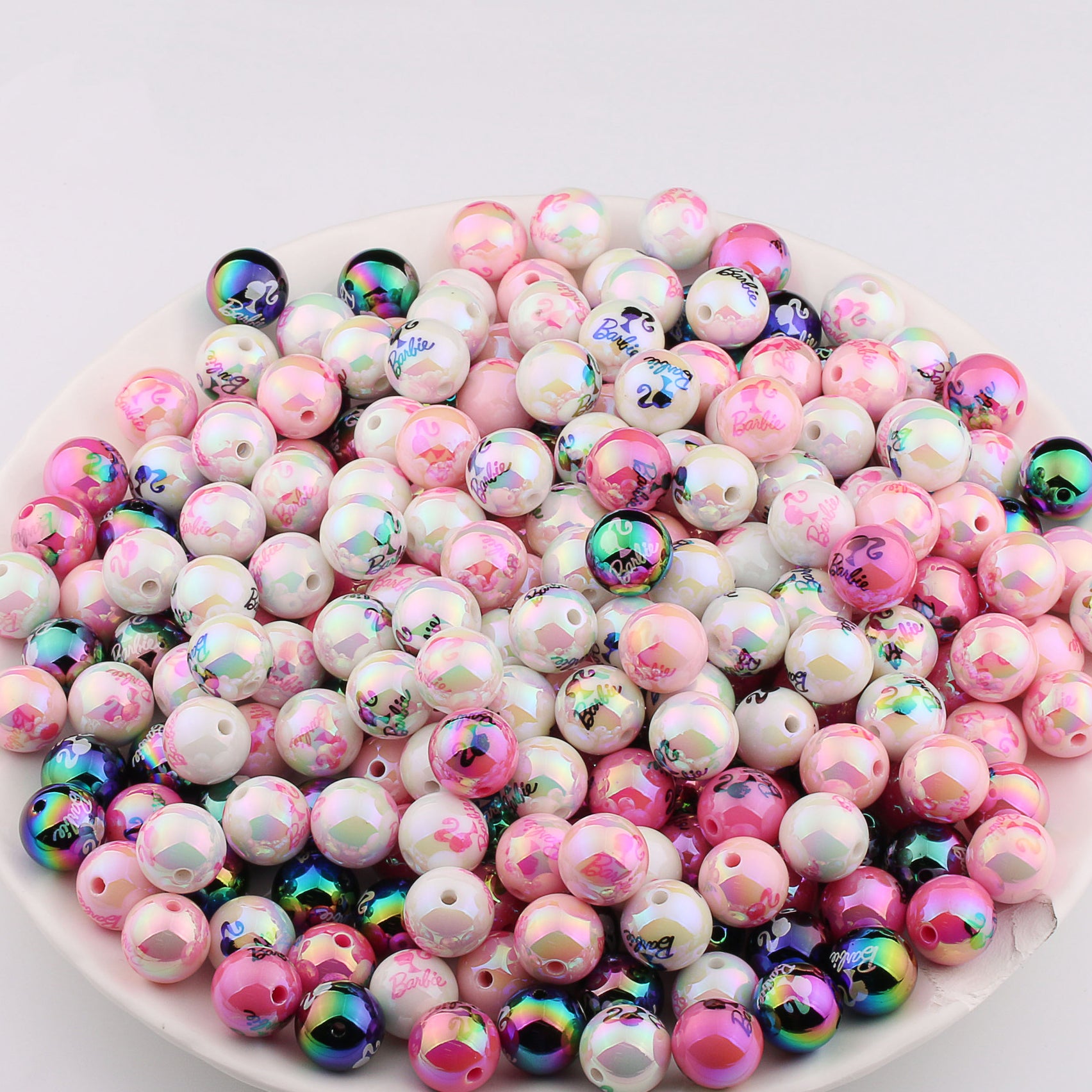 Plating Round Acrylic Beads 16mm UV Barbie Letter Printed 20pcs 4