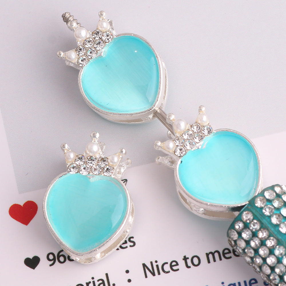 Alloy Heart Shaped Rhinestone Crown Beads 23mm 3pcs 8