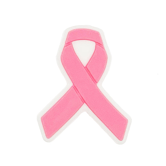 Silicone Focal Beads Pink Ribbon Outlined in White 20pcs