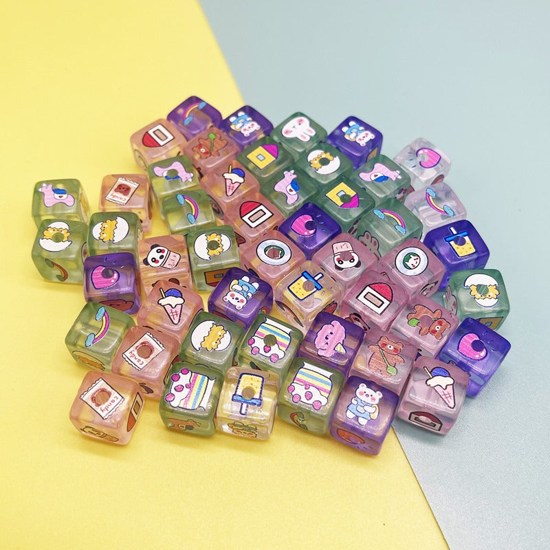 Cartoon Square Acrylic Beads 12mm Printed 5pcs 9