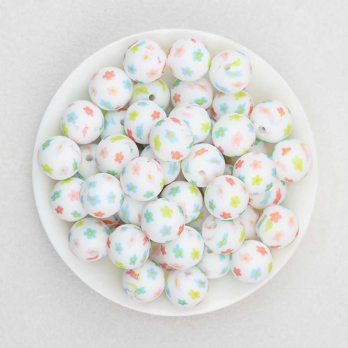 15mm Light Floral Print Round Silicone Beads 50 pcs - Floral Design 6