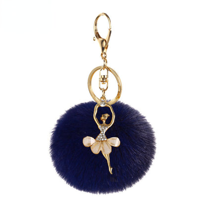 Pom Pom Keychain Alloy Ballet Girl Gold Tone with Rhinestones 22