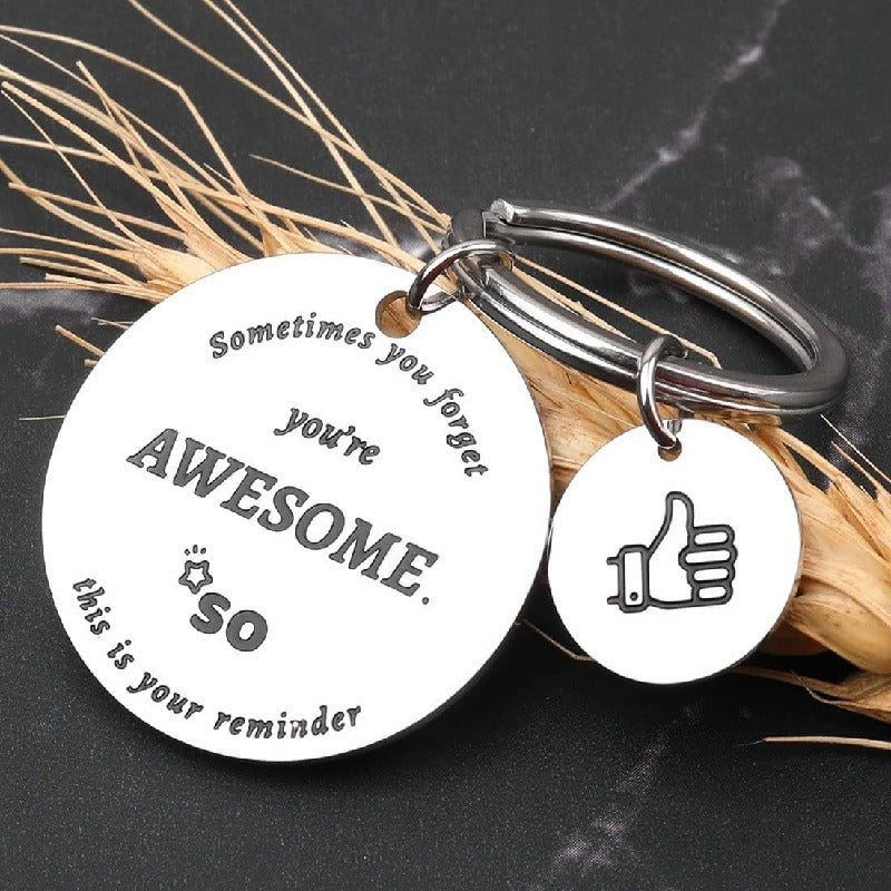 Inspirational Stainless Steel Keychain You Are Awesome Message Thumbs Up Charm 4