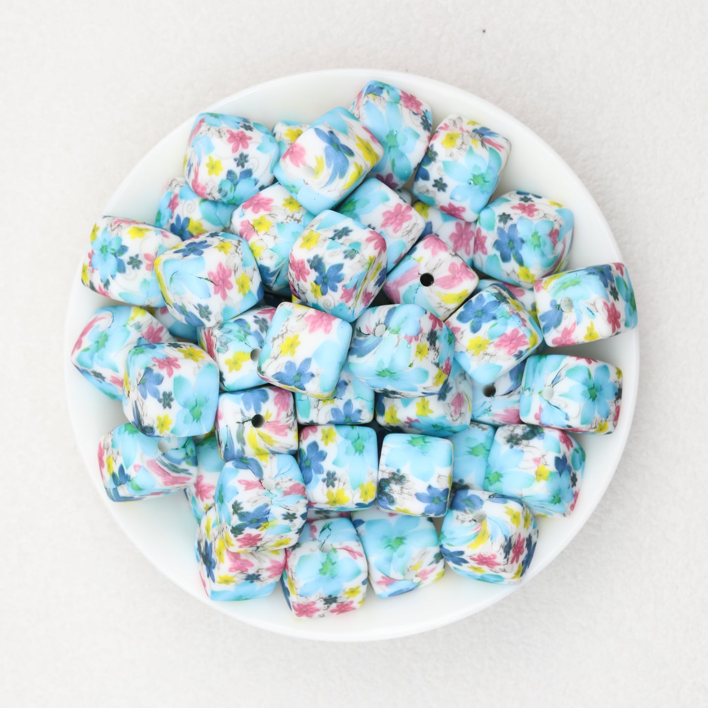 Floral Pattern 13.5mm Square Silicone Beads Printed Design 50pcs 3