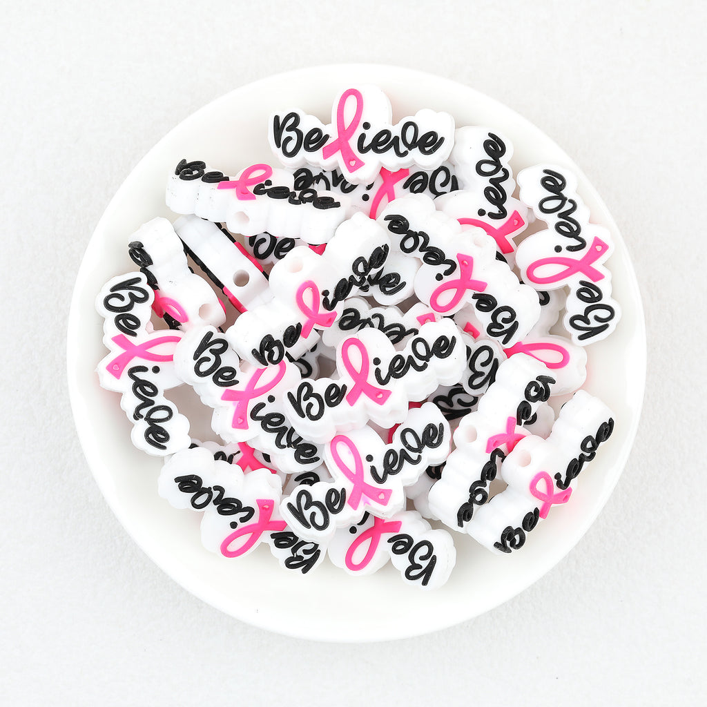 Believe Pink Ribbon Silicone Focal Beads 20 pcs 2