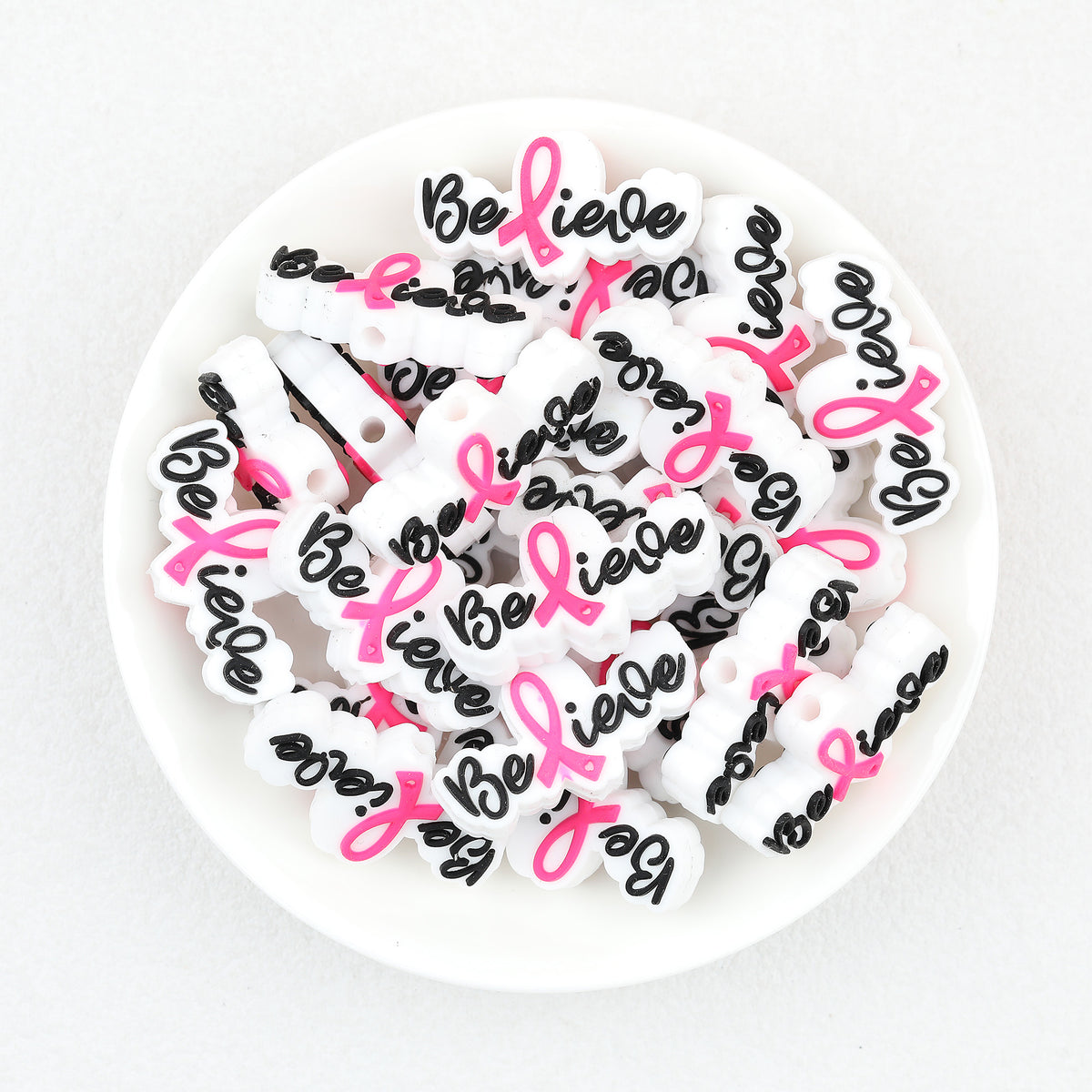 Believe Pink Ribbon Silicone Focal Beads 20 pcs 2