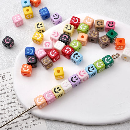 Colorful Smiley Square Acrylic Beads 9mm Enamel Glossy 20pcs