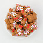 3D Bear Silicone Focal Beads with Number 67 Design Brown 20pcs