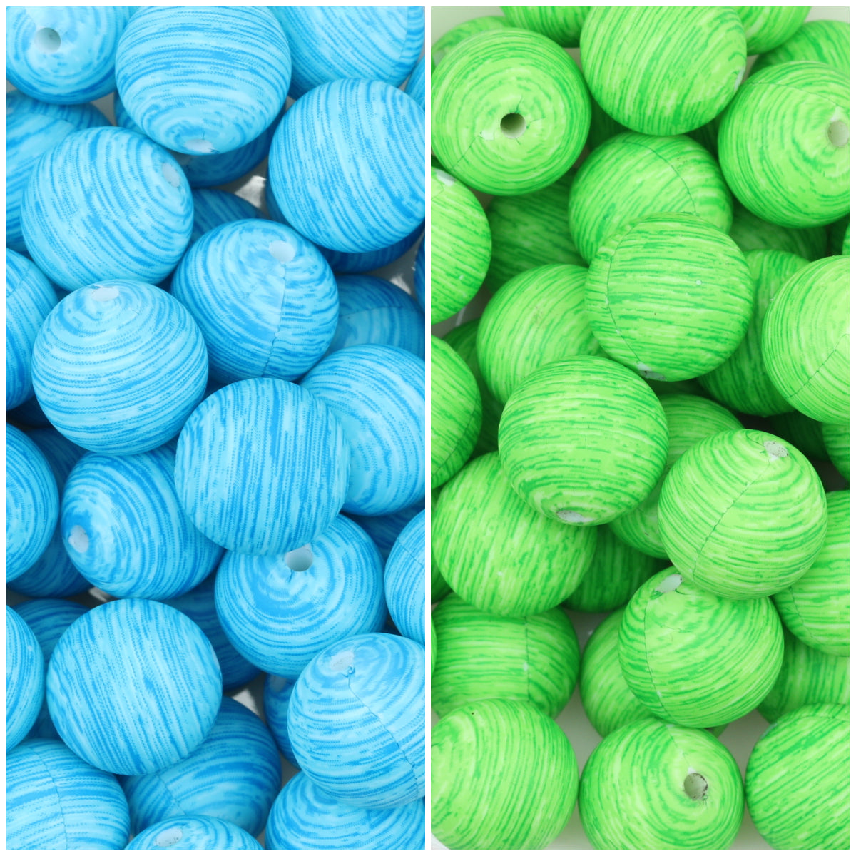 15mm Ocean Style Printed Round Silicone Beads Green Blue 50pcs