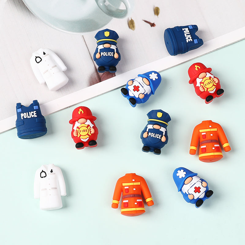 Silicone 3D Focal Beads Medical Midget Fire Gnome Police Vest 20pcs 3