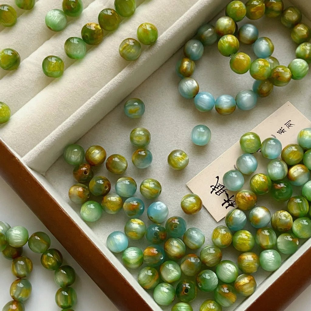 Oil Painting Gradient Resin Beads 8-10mm Glossy Blue Green 50pcs 4