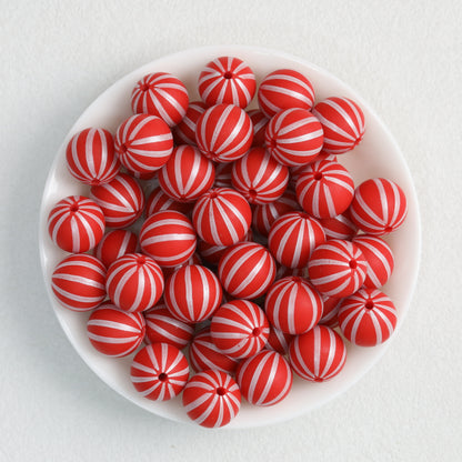 Striped 15mm Priented Round Silicone Beads Balloon Design 50pcs 10