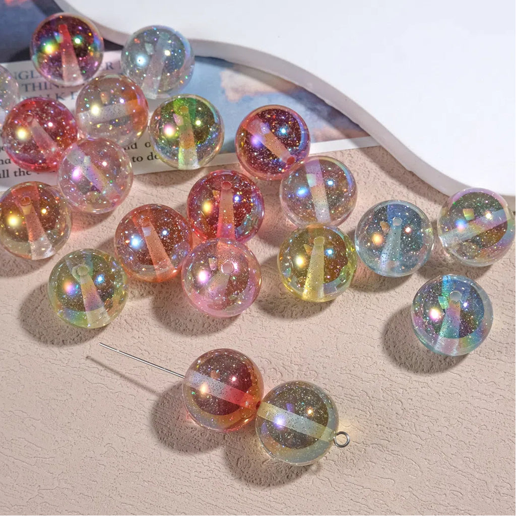 Shimmer Resin Beads 16mm Round UV Plating Glitter Effect 20pcs 2