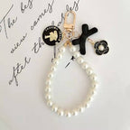 Pearl Beaded Bow Round Charm Keychain Plastic Resin Material 7