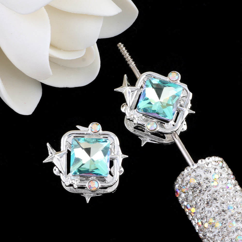 Rhinestone Alloy Star Frame Square Beads 23mm 5pcs 4