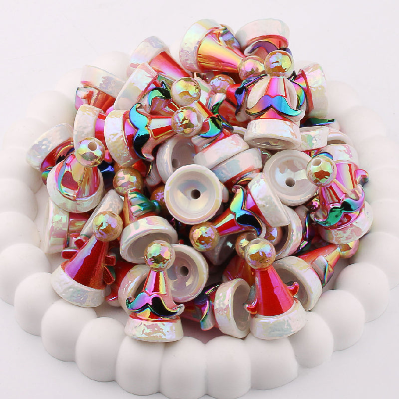 UV Plating Christmas Hat Snowflake Acrylic Beads Red Electroplated 6