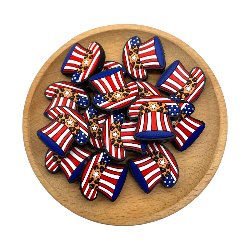 Silicone Focal Beads Independent Day USA Hat Leopard Print Star 20pcs 2