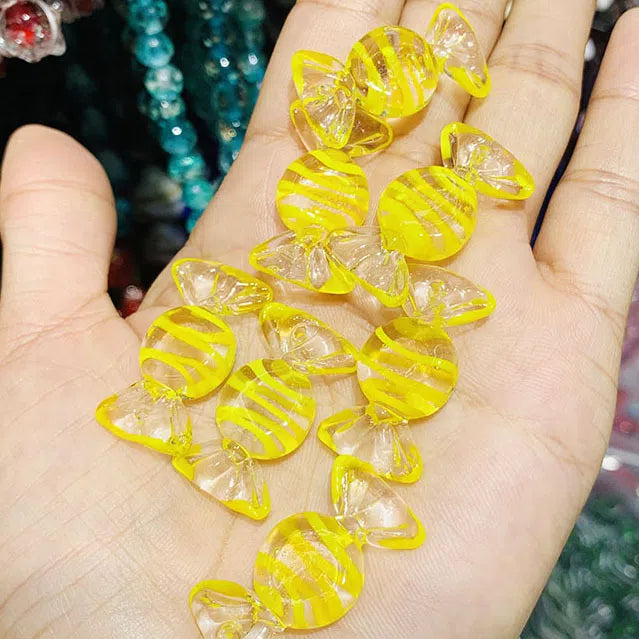 Lampwork Glass Beads Candy Shape 15x28mm Transparent Polka Dotted Stripe 4pcs 8