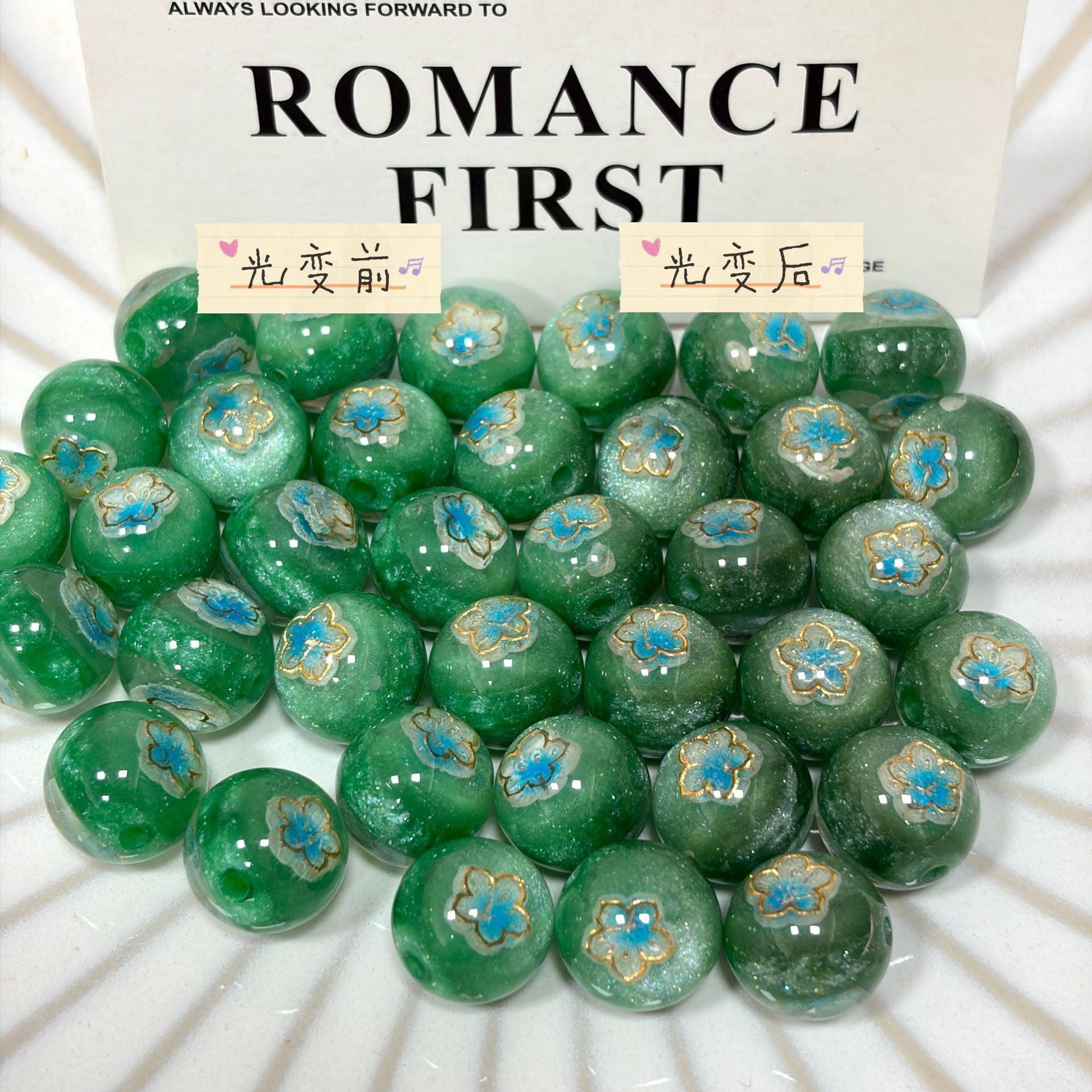 Luminous Color-Changing Resin Round Flower Beads 16mm 10pcs 14