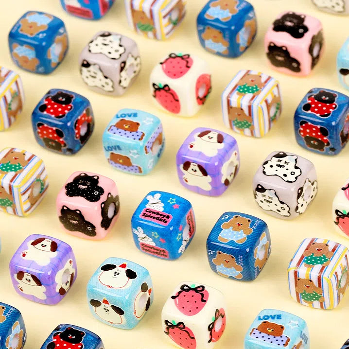 Cartoon Bear Square Acrylic Beads 14mm Colorful Characters 10pcs