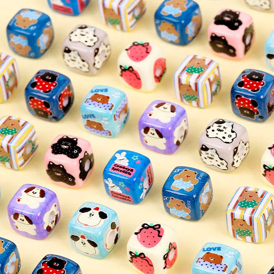 Cartoon Bear Square Acrylic Beads 14mm Colorful Characters 10pcs