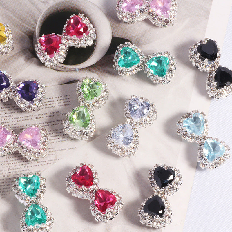 18mm Double-Sided Alloy Heart and Bow Rhinestone Beads 2pcs 4