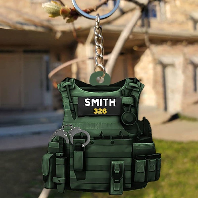 Acrylic Tactical Vest Police Cap Keychain Bold Yellow 226 Design 3