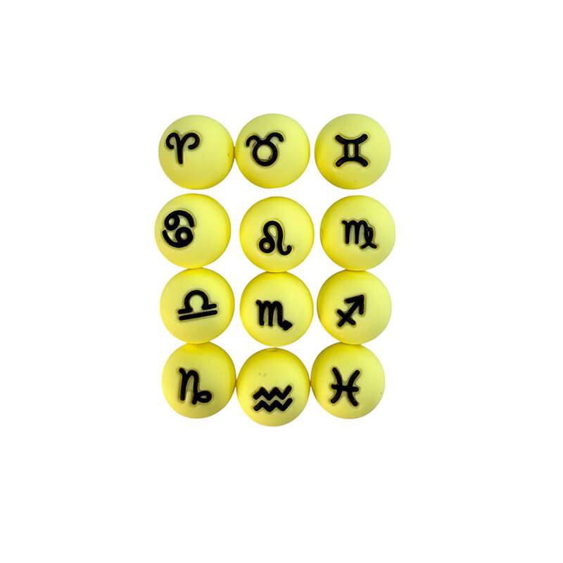 15mm Silicone Beads Zodiac Signs Astrology Theme Printed Design 50pcs 6