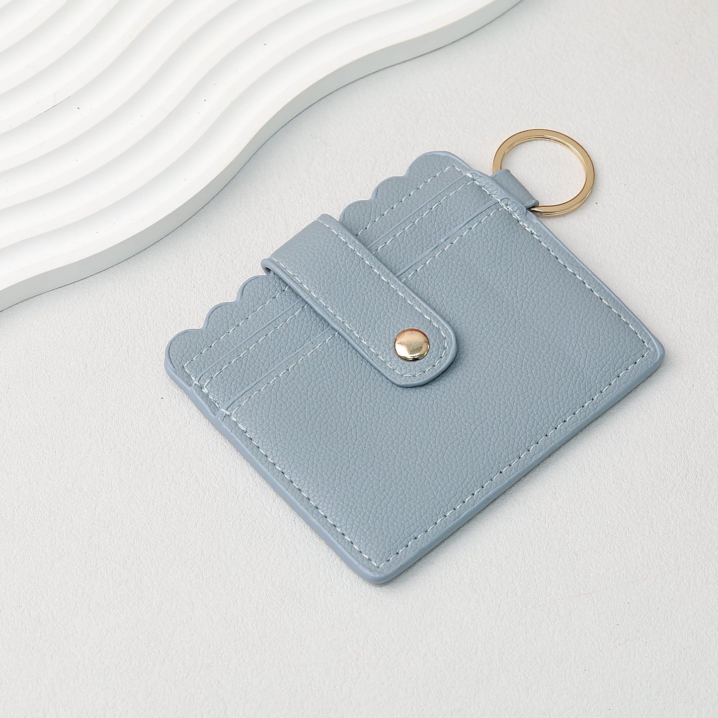 PU Card Holder Keychain Multi Patterned - C8 Gray blue
