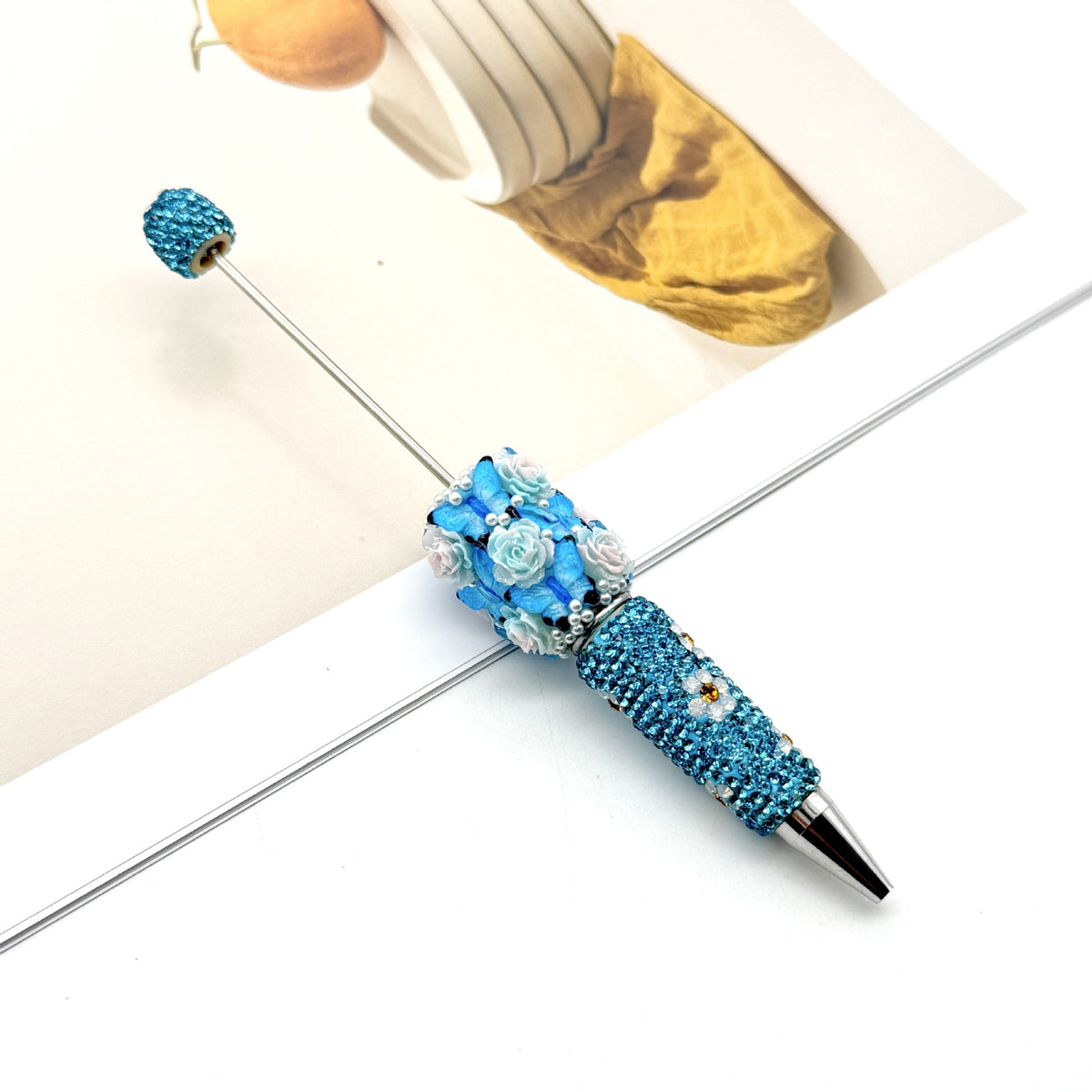 Beadable Pen with Butterfly and Rose Pearls Decorative Handle  16