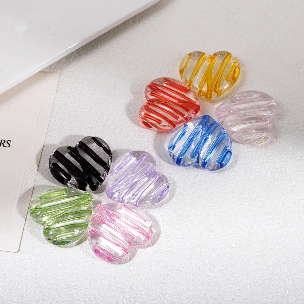 22mm Heart Shaped Transparent Color Stripe Acrylic Beads 50pcs 3