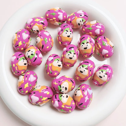 Hand-Painted Dinosaur Egg Acrylic Beads 16x24mm Colorful 5pcs 3