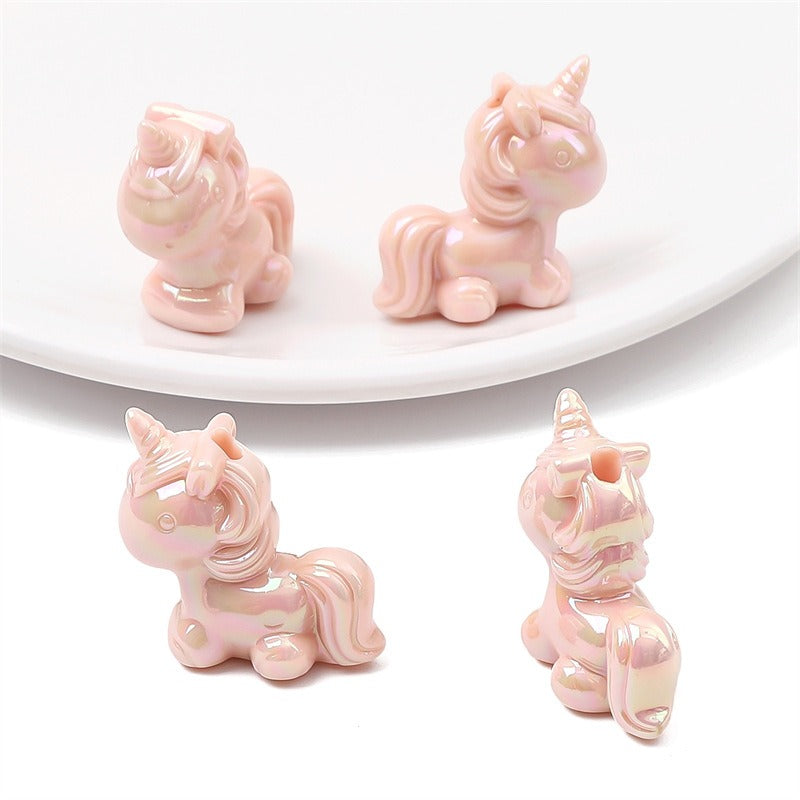 Painted Unicorn Acrylic Beads 25x26mm Pastel Iridescent Shine 4pcs 12