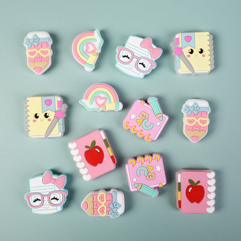 Silicone Focal Beads Learning Stationery ABC Pencil Rainbow 20pcs 3