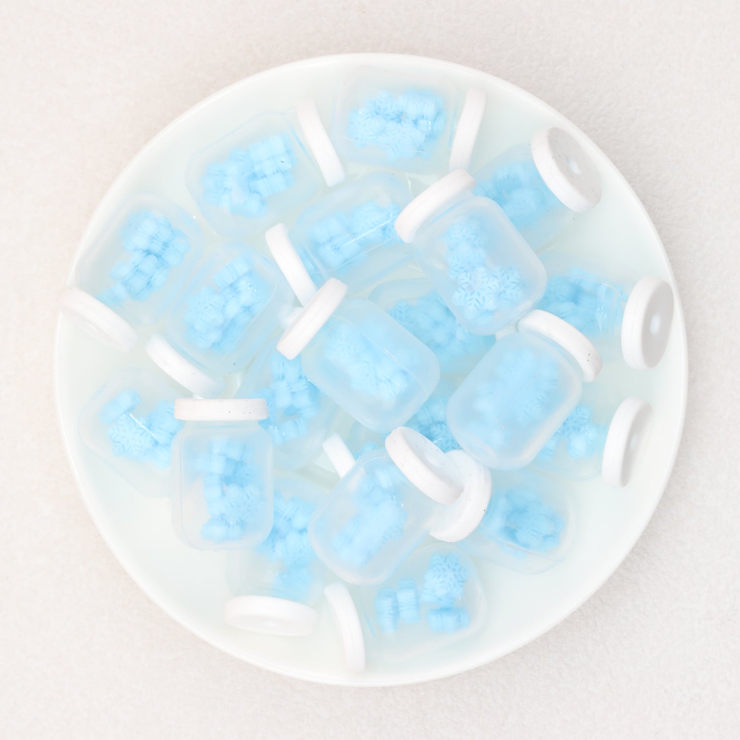 Silicone 3D Christmas Snowflake Focal Beads White Blue 20pcs 6