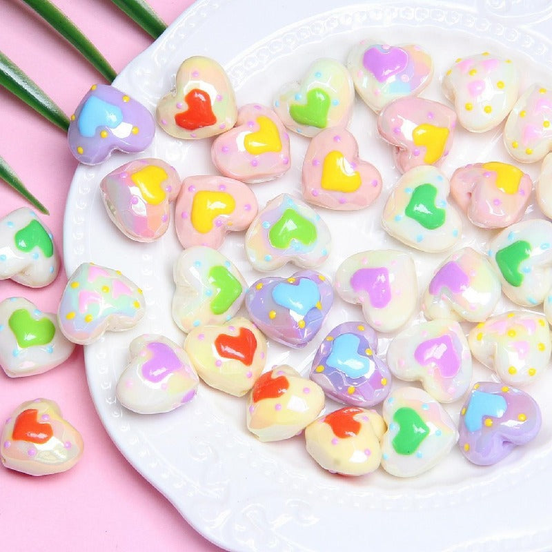 Glow Acrylic Heart Beads Colorful Light In The Dark 2pcs 2