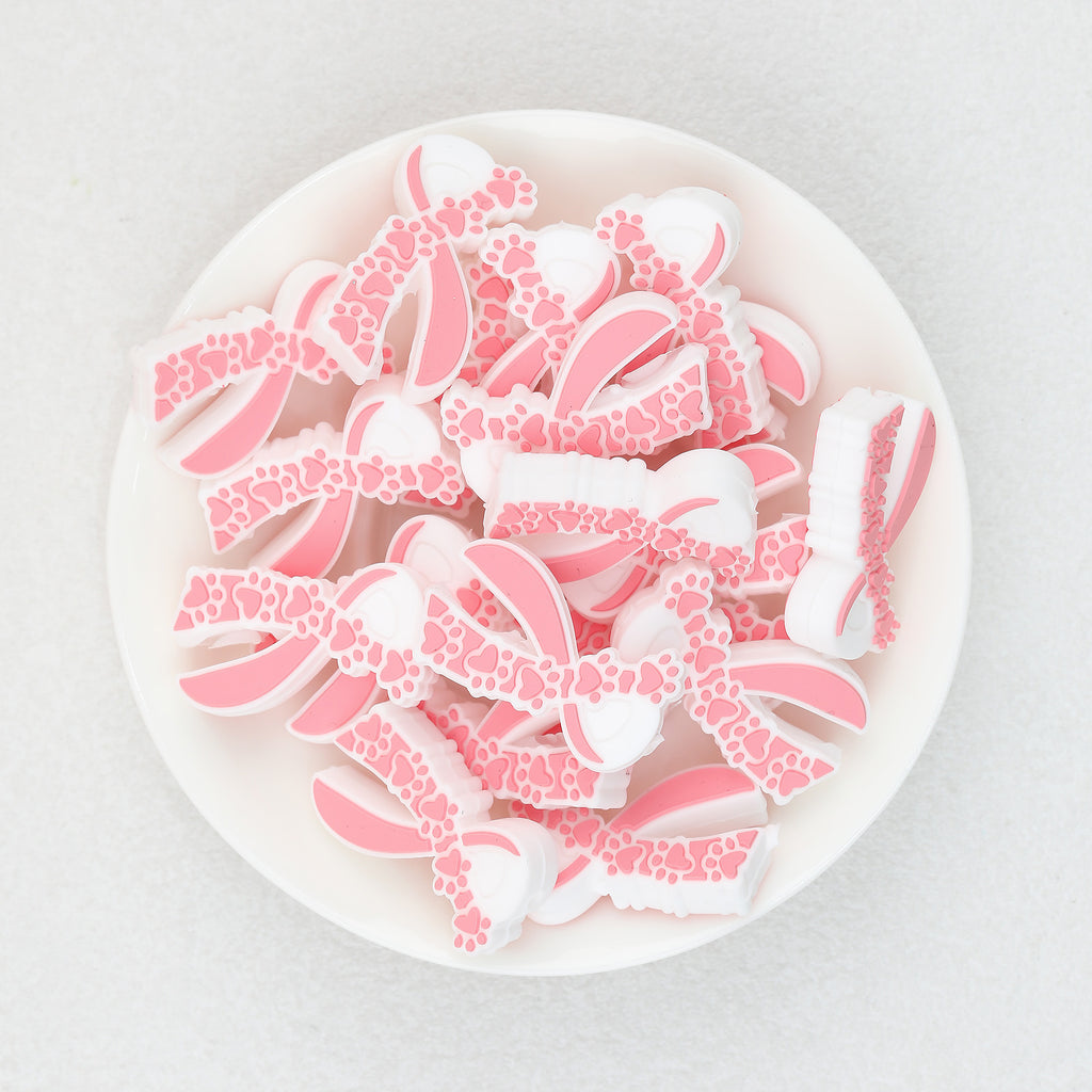 Pink Love Ribbon Silicone Focal Beads 20pcs 2