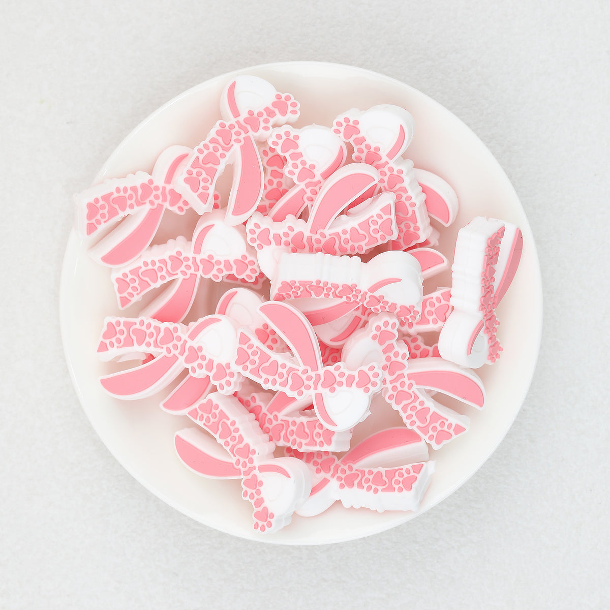 Pink Love Ribbon Silicone Focal Beads 20pcs 2