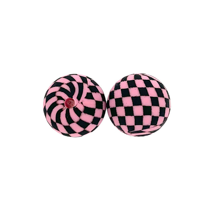15mm Checkered Silicone Beads Classic Color Pattern 50pcs 11