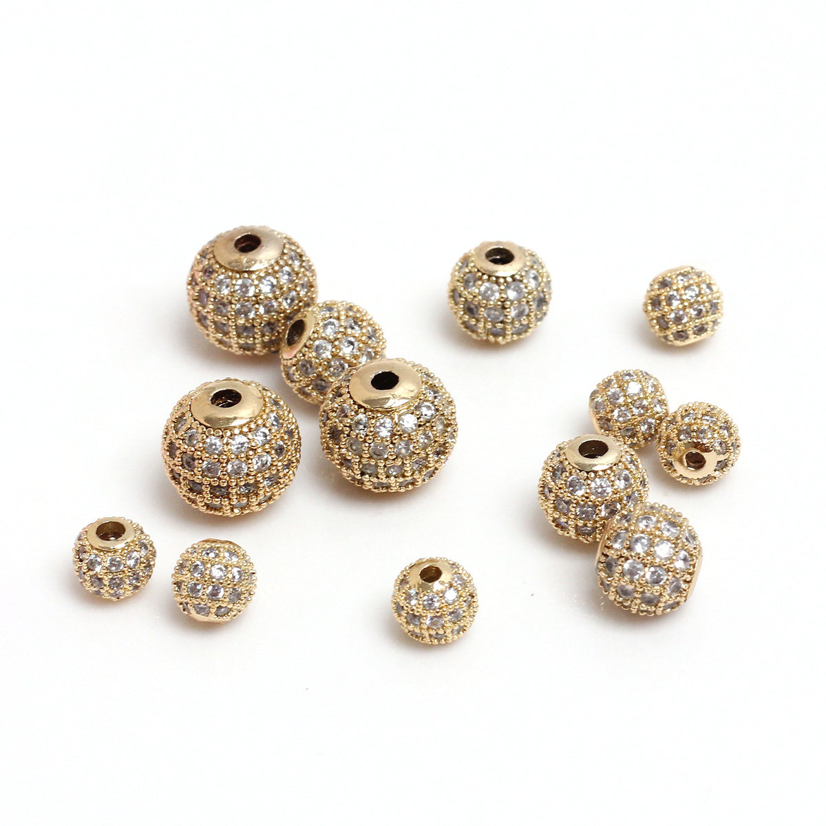 Fancy Zirconia Paved Round Brass Beads 14mm 5pcs 2