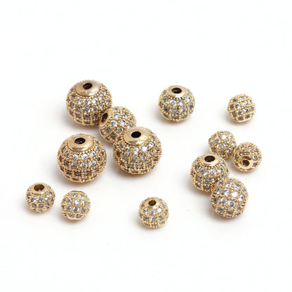 Fancy Zirconia Paved Round Brass Beads 14mm 5pcs 2