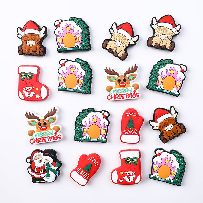 Silicone Focal Beads Christmas Tree House Kitty Merry Christmas 20pcs 5