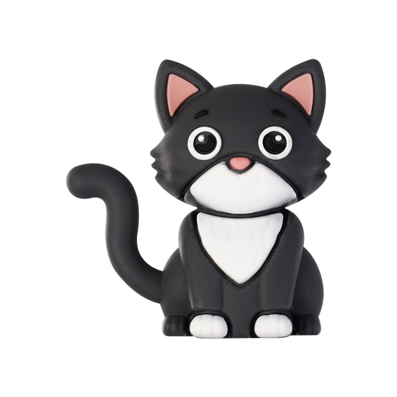 Silicone 3D Focal Beads Dark Cat Smiling Face Sitting Pose 20pcs 11