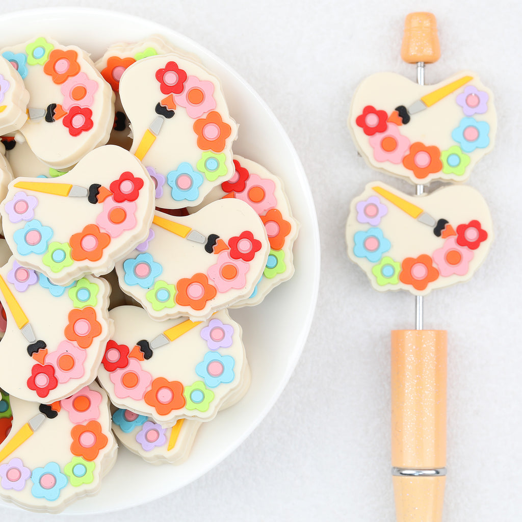 Flower Color Palette Silicone Focal Beads 20Pcs 