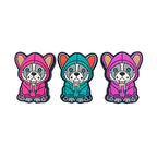 Silicone Focal Beads Bull Dogs Wearing Hoodies Pink and Turquoise Green 20 pcs