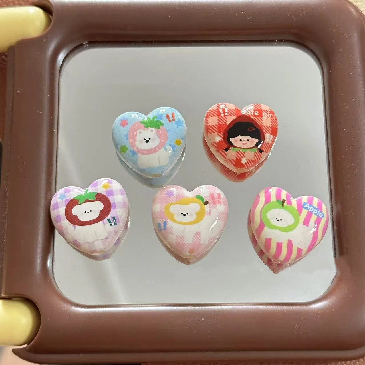 Painted Heart Acrylic Beads 25mm Westie Wearing Fruit Headgear 10pcs