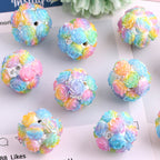 Multicolor 21mm Bubblegum Beads with Gradient Rose Flower Design 10pcs 6